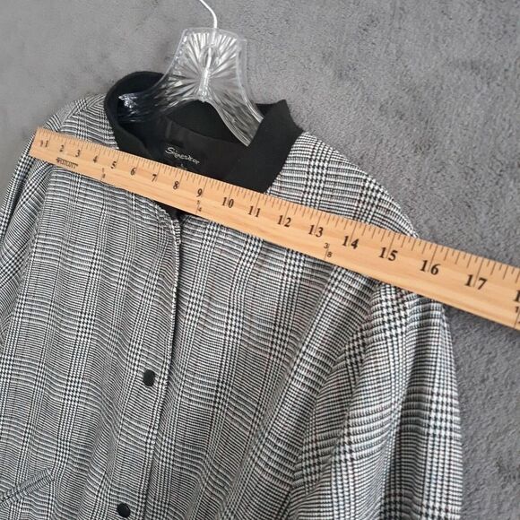 Shinestar Jacket Womens Large Black White Burgundy Blue Glen Plaid Band Neckline - Picture 6 of 11